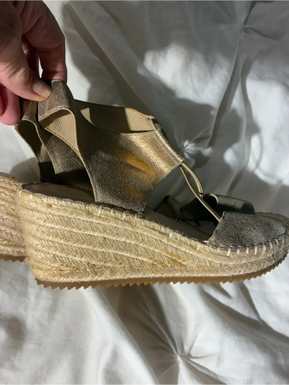 Eileen Fisher Metallic Gold leather Espadrille Wedge Slingbacks NWOT 8.5